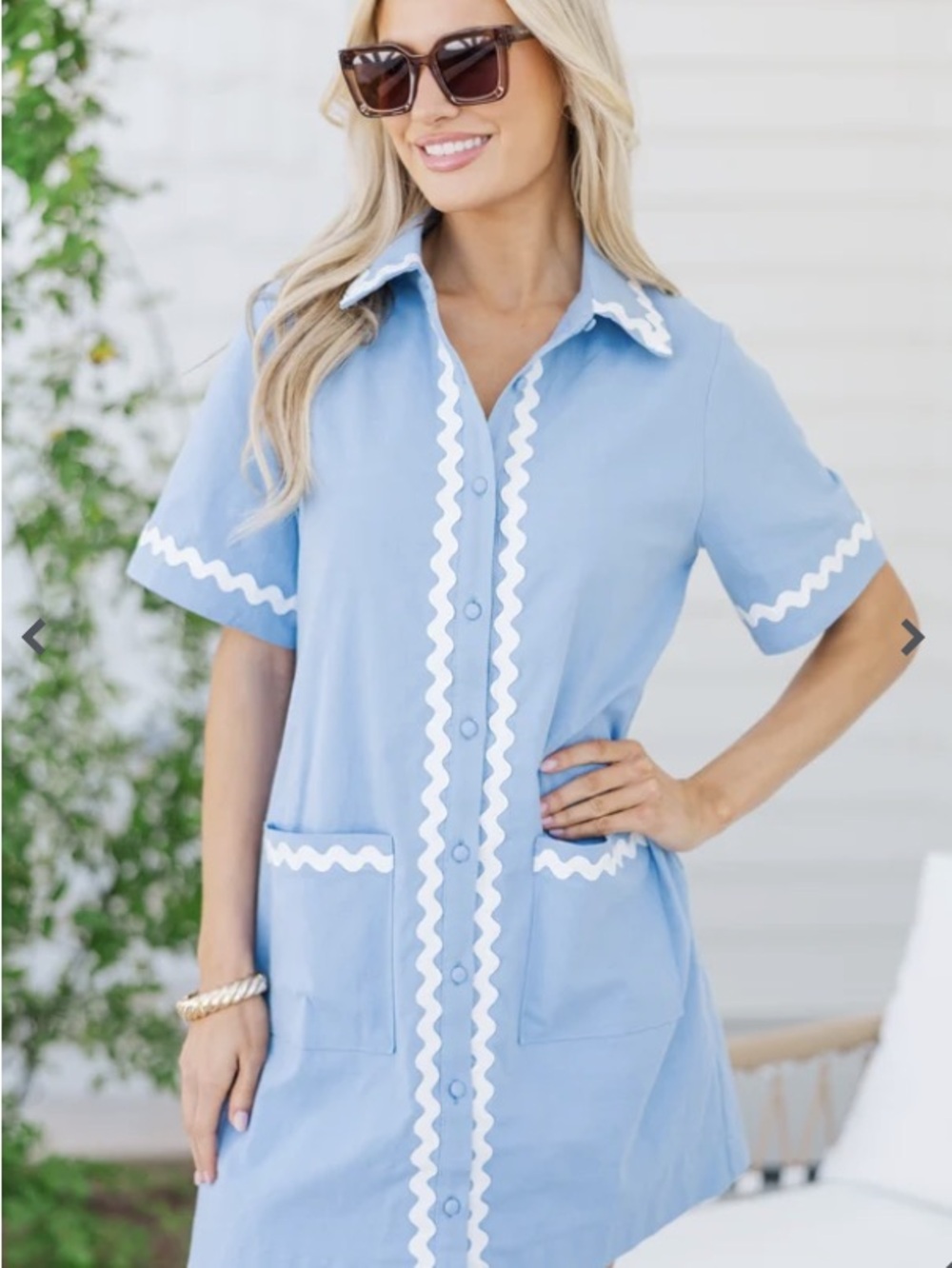 Light Blue Short Sleeve Dress with White Trim - Picture 2 of 4